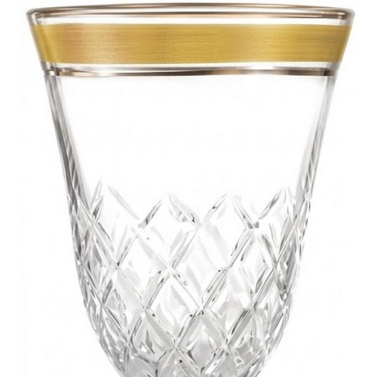 Taça 200ml Lapidada Com Borda Dourada Em Vidro